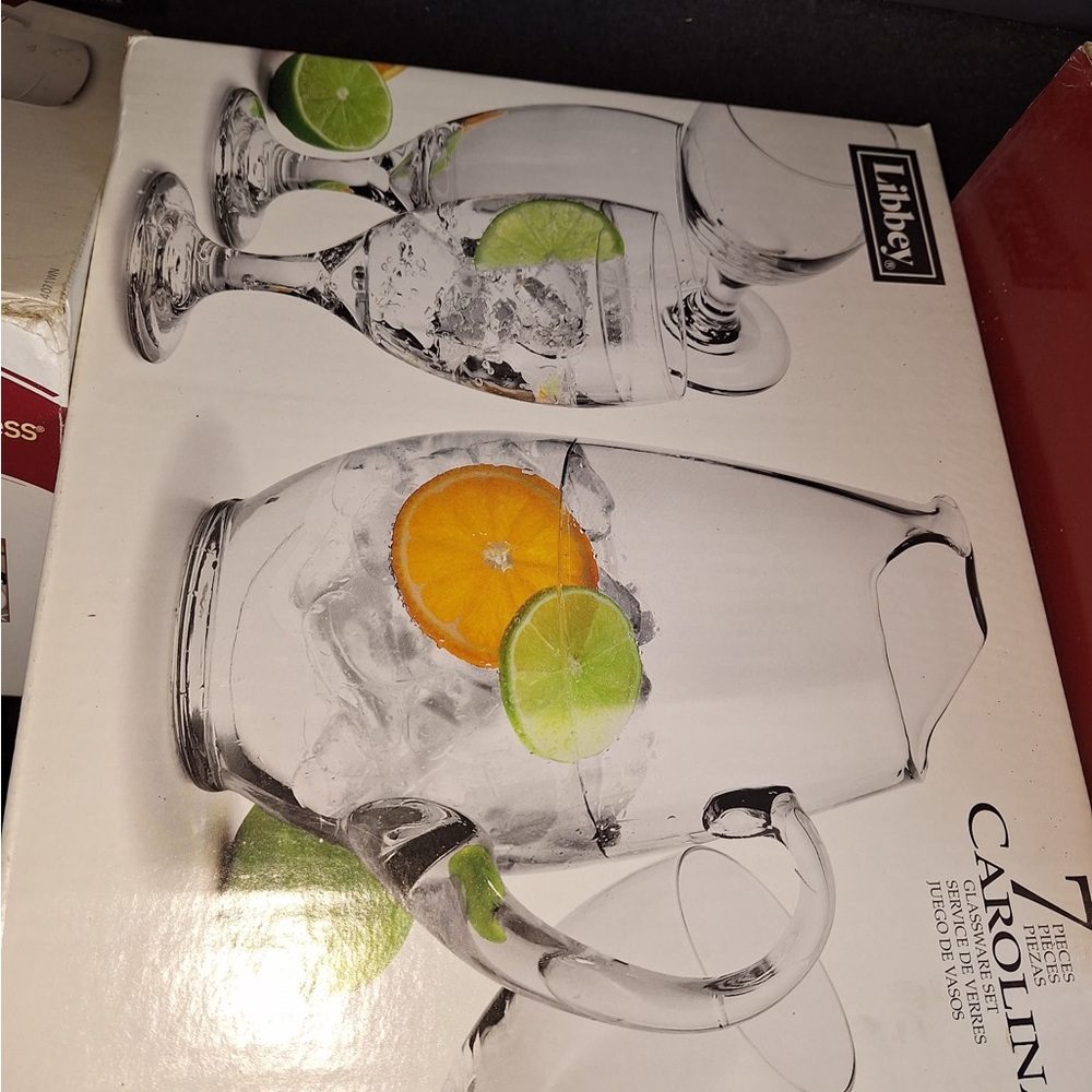 Libbey Glass Pitcher and Goblet Set with Citrus Accents